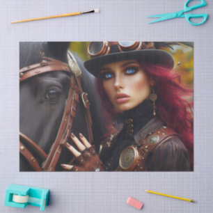 Dark Rider Steampunk Viktorianisch Lady Decoupage Seidenpapier