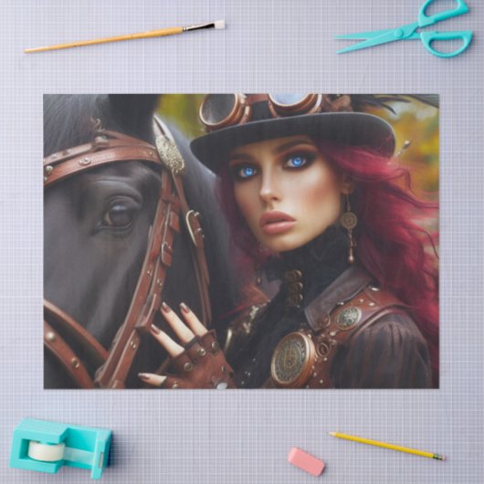 Dark Rider Steampunk Viktorianisch Lady Decoupage Seidenpapier (Basteln)