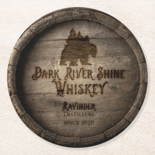 Dark River Shine Whiskey Barrel Untersetzer (Vorderseite)