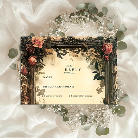 Dark Romance Art Nouveau Wedding RSVP Karte