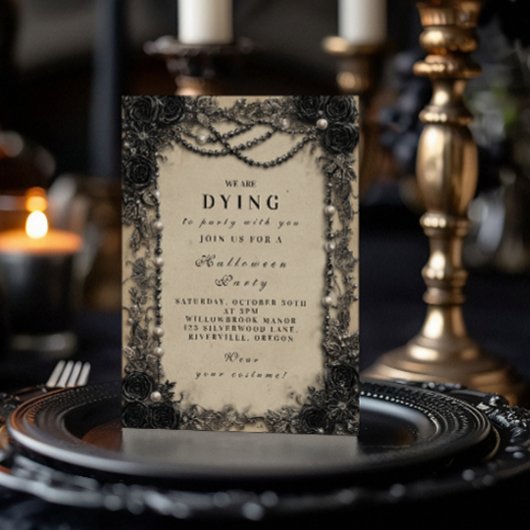 Dark Romance Black Rose Halloween Soirée Einladung
