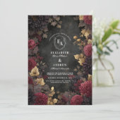 Dark Romance Burgundy Floral Wedding Einladung (Stehend Vorderseite)