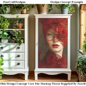 Dark Romance Red Lace Masked Woman CW7R Decoupage Seidenpapier
