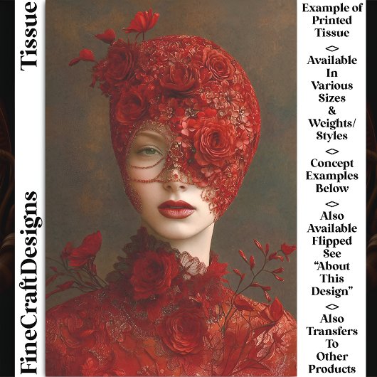 Dark Romance Red Lace Masked Woman CW7R Decoupage Seidenpapier