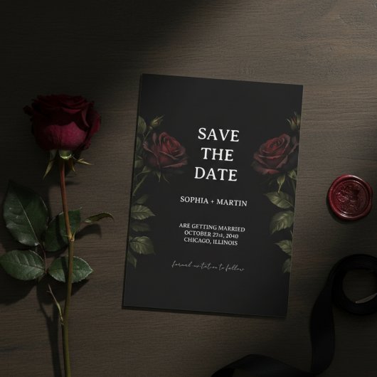 Dark Romance Red Rose Gothic Wedding Save The Date Einladung
