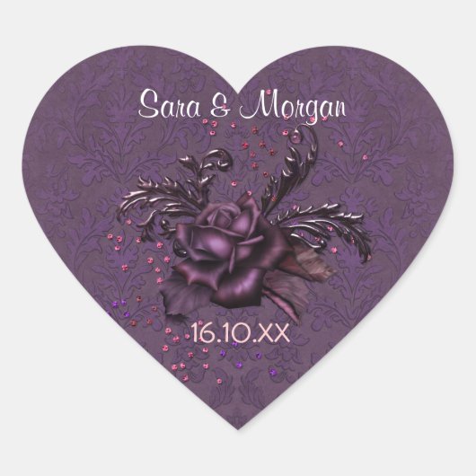 Dark Romance Rose 2 Hochzeitssommage Siegel Herz-Aufkleber (Vorderseite)