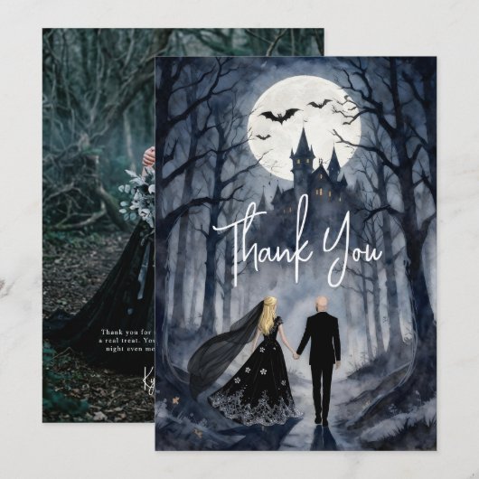 Dark Romance Spooky Forest Wedding TLW26 Dankeskarte (Vorne/Hinten)