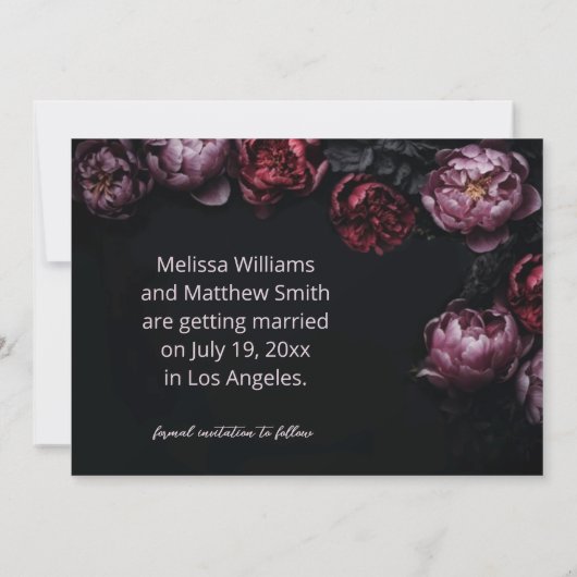 Dark Romantic Black Wedding Save The Date (Rückseite)