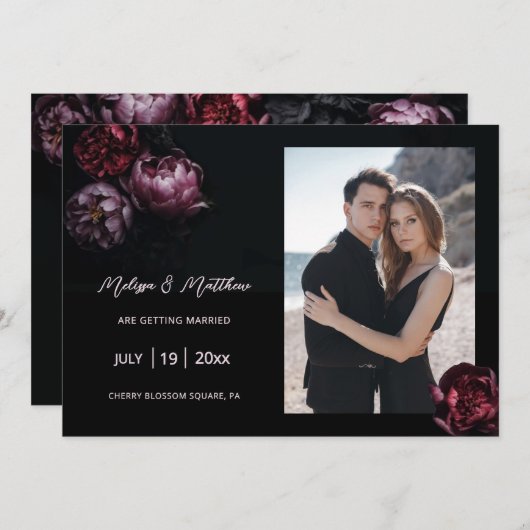 Dark Romantic Black Wedding Save The Date (Vorne/Hinten)