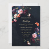 Dark Romantic Fairytale Moody Bouquet Navy Hochzei Einladung (Vorderseite)