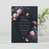 Dark Romantic Fairytale Moody Bouquet Navy Hochzei Einladung (Stehend Vorderseite)
