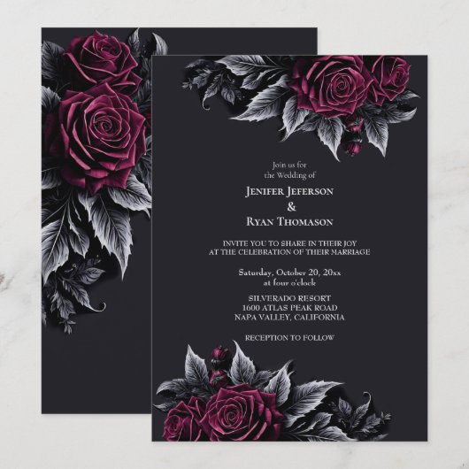 Dark Romantic Floral Gothic Hochzeit Einladung (Vorne/Hinten)