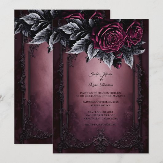 Dark Romantic Floral Gothic Hochzeit Einladung (Vorne/Hinten)