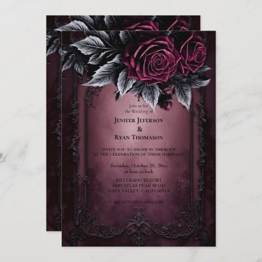 Dark Romantic Floral Gothic Hochzeit Einladung (Vorne/Hinten)