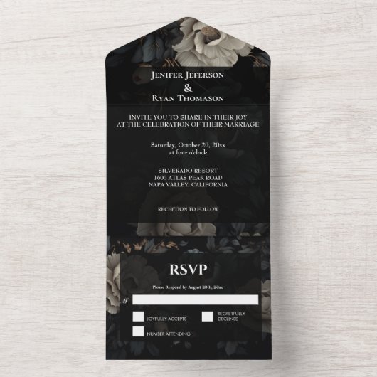 Dark Romantic Floral Gothic Wedding All In One Einladung (Innen Boden)