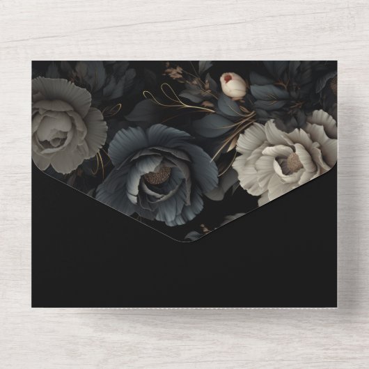 Dark Romantic Floral Gothic Wedding All In One Einladung (Rückseite)