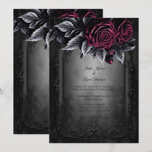Dark Romantic Floral Gothic wedding invitation Einladung (Vorne/Hinten)