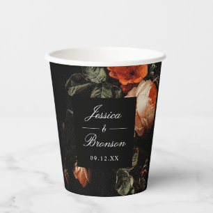 Dark Romantic Floral Pink Rose Polterabend Pappbecher