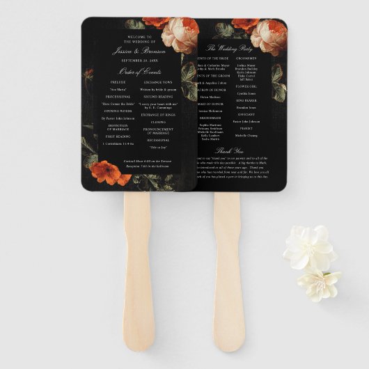 Dark Romantic Floral Rose Dutch Wedding Program Fächer (Vorne und Hinten)