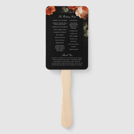 Dark Romantic Floral Rose Dutch Wedding Program Fächer (Rückseite)