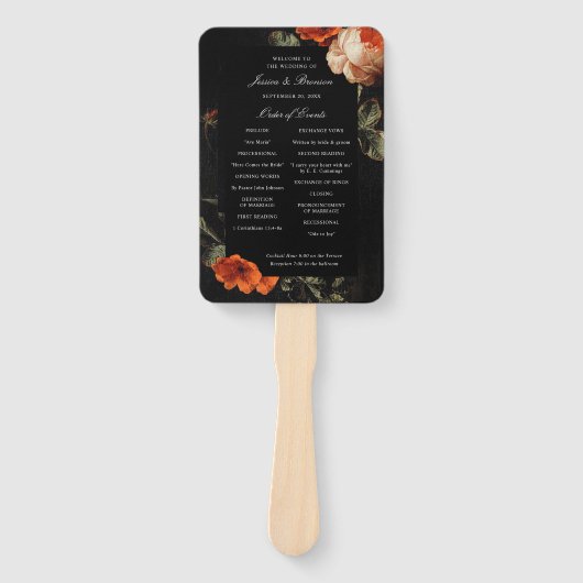 Dark Romantic Floral Rose Dutch Wedding Program Fächer (Vorderseite)