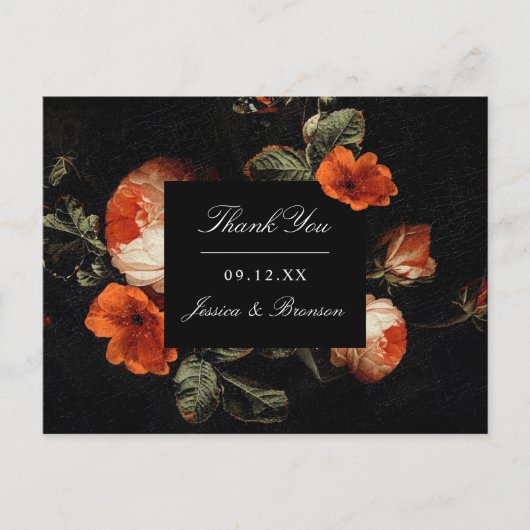 Dark Romantic Floral Rose Dutch Wedding Vielen Dan Postkarte (Vorderseite)
