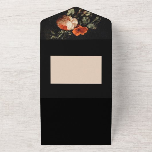 Dark Romantic Floral Rose Holländische Master Wedd All In One Einladung (Außenbereich)