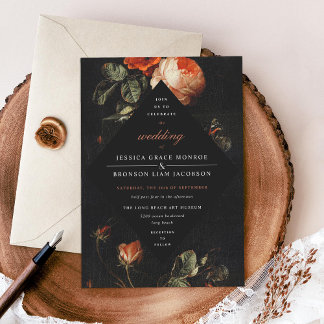 Dark Romantic Floral Rose Holländische Master Wedd Einladung