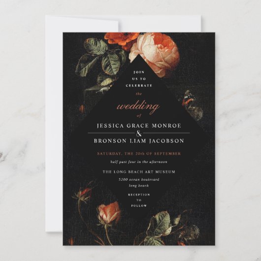 Dark Romantic Floral Rose Holländische Master Wedd Einladung (Vorderseite)