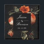 Dark Romantic Floral Rose Holländische Master Wedd Magnet<br><div class="desc">Passen Sie den Text für Ihre Veranstaltung an. Verschieben oder skalieren Sie die Form und die Blumen je nach Wunsch. Formskala und Farbe können bearbeitet werden</div>