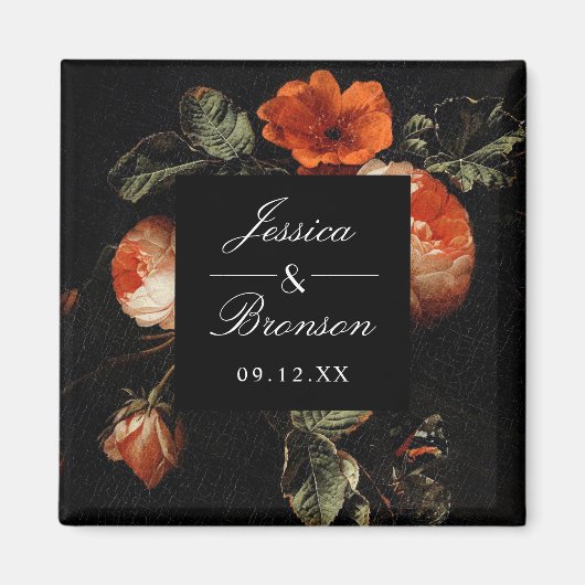 Dark Romantic Floral Rose Holländische Master Wedd Magnet (Vorne)