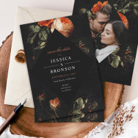 Dark Romantic Floral Rose Save the Date Niederländ