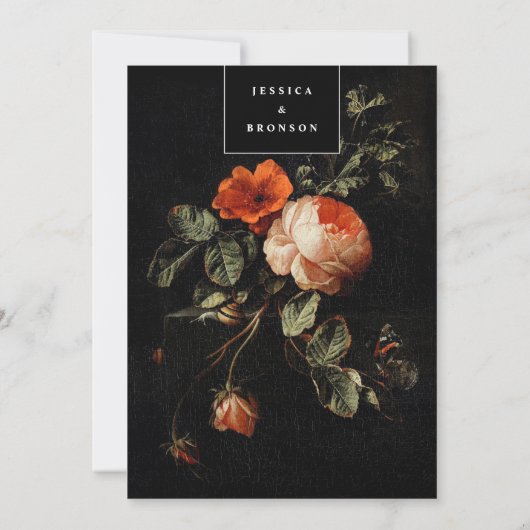 Dark Romantic Floral Rose Save the Date Niederländ Einladung (Rückseite)
