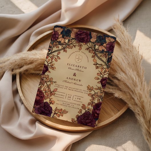 Dark Romantic Floral Wedding Einladung