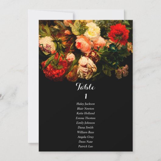 Dark romantic floral wedding seating chart card einladung (Vorderseite)