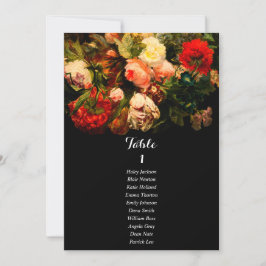 Dark romantic floral wedding seating chart card einladung