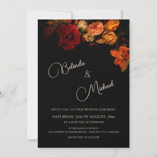 Dark Romantic Flowers | Photo Wedding Einladung (Vorderseite)