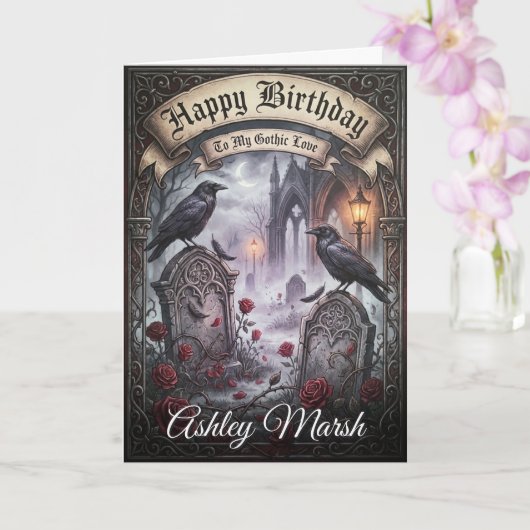 Dark Romantic Gothic Raven Lovers Birthday Karte (Orchidee)