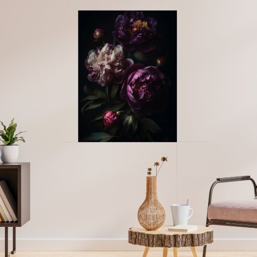 Dark Romantic Lila Peonies Blume Bouquet Poster (Wohnzimmer 3)