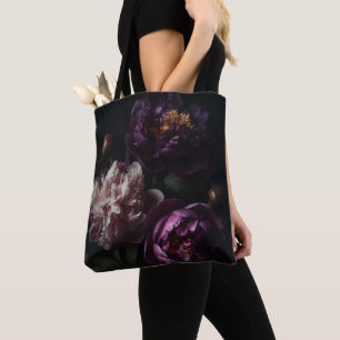 Dark Romantic Lila Peonies Blume Bouquet Tasche