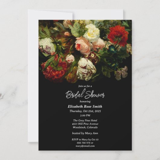 Dark romantic moody elegant floral Bridal Shower  Einladung (Vorderseite)