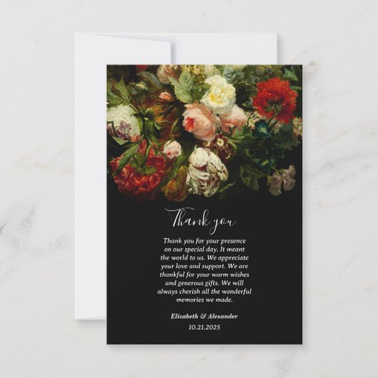 Dark romantic moody elegant floral flowers wedding dankeskarte (Vorderseite)