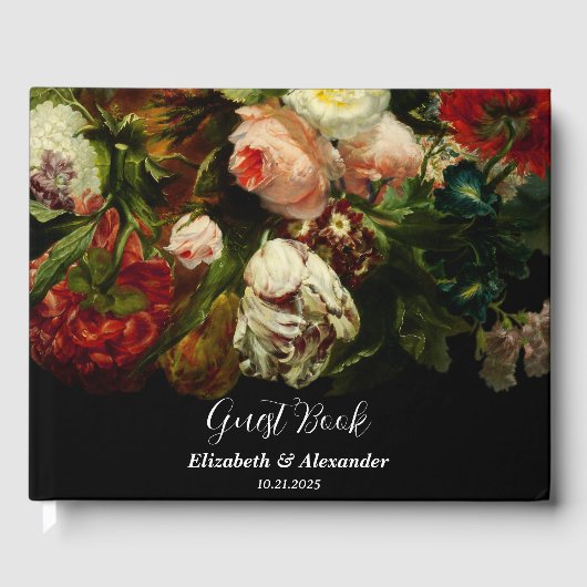 Dark romantic moody elegant floral flowers wedding gästebuch (Vorderseite)