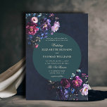 Dark Romantic Moody Florals Jewel Emerald Wedding Einladung<br><div class="desc">Eine wunderschöne blumengeschmückte Anordnung dunkler Moody-Blumen in Schmucktönen umrahmt diese atemberaubende Hochzeitseinladung mit einem düsteren romantischen Thema. Ein dunkler mariner Hintergrund und ein smaragdfarbener Rahmen bilden den Hintergrund für klassische Typografie und Touchs eleganter Kalligraphie in einer goldenen Farbe (digitaler Effekt, nicht echtes Gold). Eine perfekte Wahl für Paare, die die...</div>