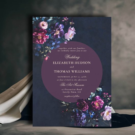 Dark Romantic Moody Florals Jewel Mauve Wedding Einladung