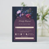Dark Romantic Moody Florals Jewel Mauve Wedding RSVP Karte (Stehend Vorderseite)
