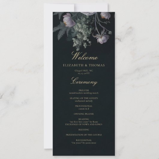 Dark Romantic Moody Florals Peony Wedding Programm (Vorderseite)