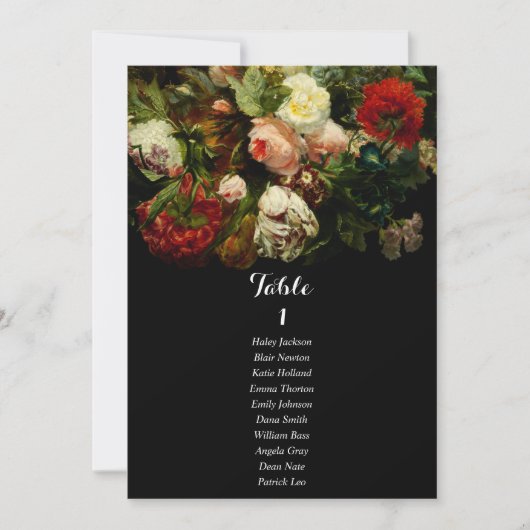 Dark romantic moody wedding seating chart card einladung (Vorderseite)
