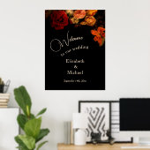Dark Romantic Painted Flowers Wedding Welcome Poster (Heimbüro)