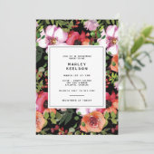 Dark Romantic Pink Floral Greenery Brautparty Einladung (Stehend Vorderseite)
